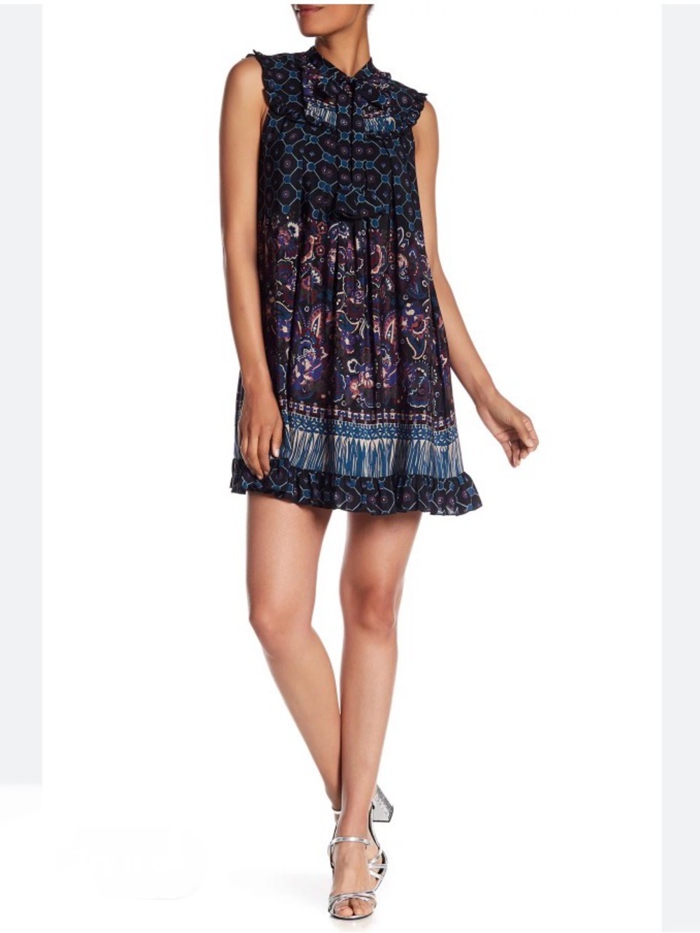 Anna Sui 100% Silk Printed Ruffle Hem Mini Skirt XS